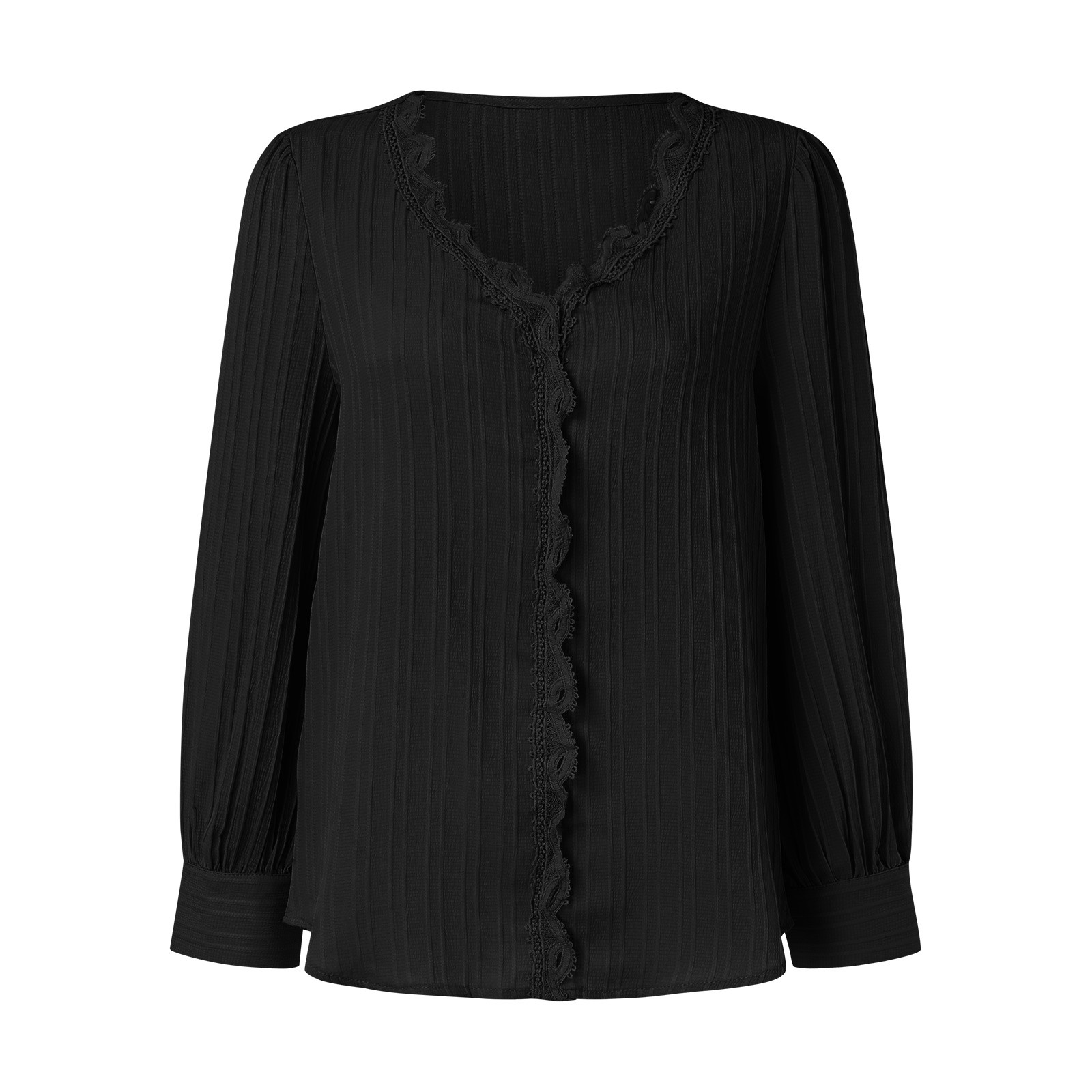 thumbnail image 5 of Blusa de encaje con cuello en V para mujer - Color liso, manga corta, poliéster, camisa elegante y casual para el trabajo o una cita, 5 of 5